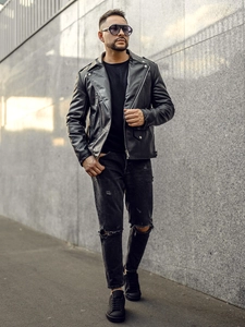 Herr Skinnjacka Bikermodell Svart Bolf 11Z8014