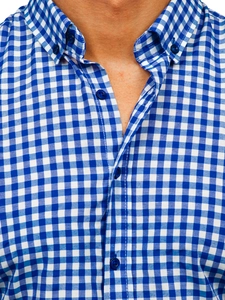 Herr Rutig Långärmad Vichy Skjorta Marinblå Bolf 22747