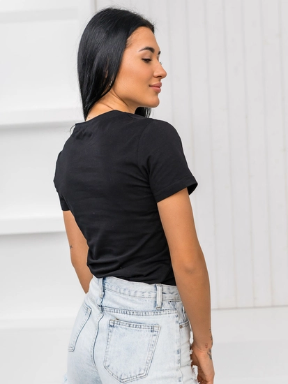 Dam T-shirt med tryck Svart Bolf 96T625