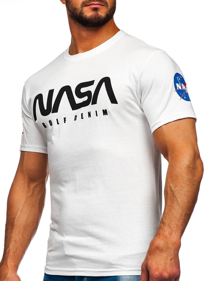 Herr BomullsT-shirt med tryck Vit Bolf 14401