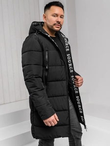 Herr Lång Quiltad Vinterjacka med huva Svart Bolf 22M329