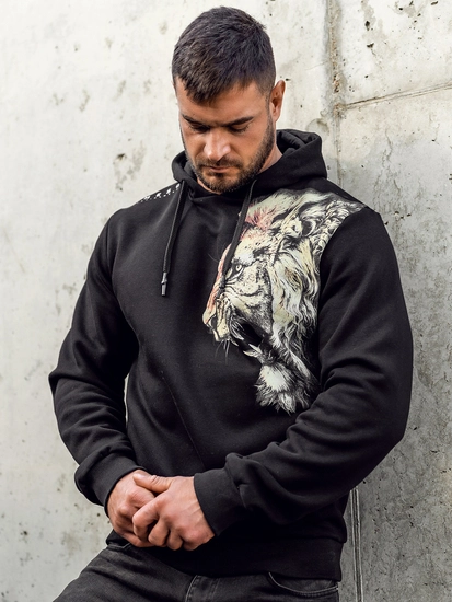 Herr Huvtröja med tryck Svart Bolf 6136A