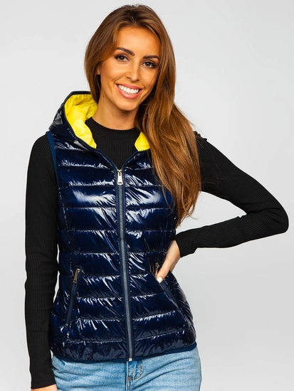 Dam Quiltad Väst med huva Marinblå Bolf R9549