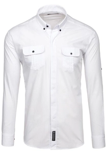 Herr Elegant Långärmad Skjorta Vit Bolf 0780