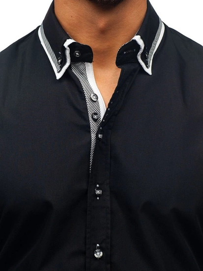 Herr Elegant Långärmad Skjorta Svart Bolf 3704-1