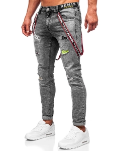 Herr Jeans Slim Fit med hängslen Svart Bolf KX968-C