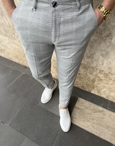 Herr Eleganta rutiga byxor Grå-Vit Bolf 0036