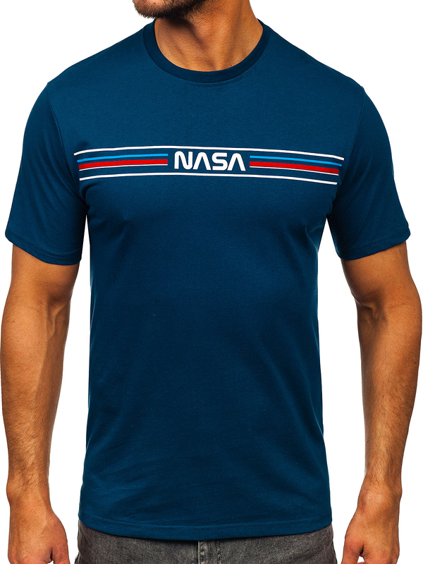 Herr Bomulls T-shirt med tryck Mörkblå Bolf 5052