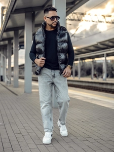 Herr Tjock Quiltad Väst Svart Bolf 9968