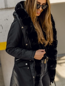 Dam Vinterparkas med huva Svart Bolf 5M762