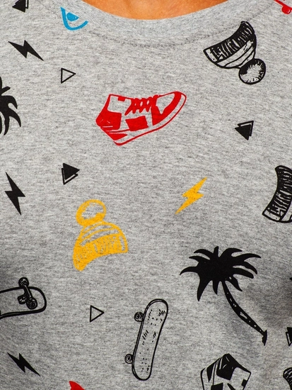 Herr Bomulls T-shirt med tryck Grå Bolf 1150