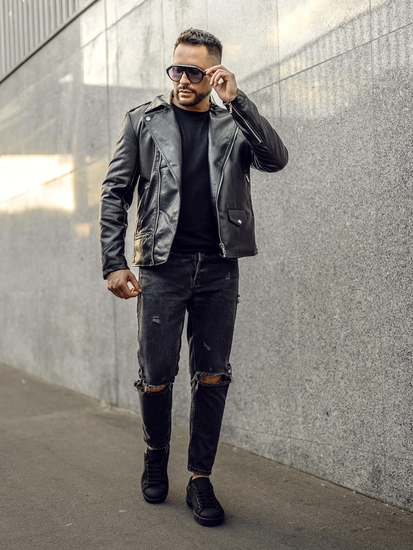 Herr Skinnjacka Bikermodell Svart Bolf 11Z8014