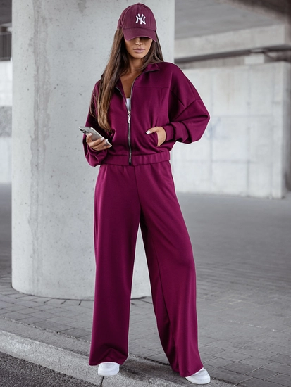 Dam 2-delad Träningsoverall med dragkedja och smör Vinröd Bolf 821109