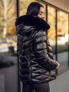 Dam Quiltad Vinterjacka med huva Svart Bolf 5M3138A