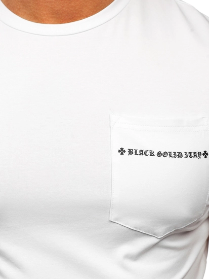 Herr T-shirt med tryck med ficka Vit Bolf MT3044