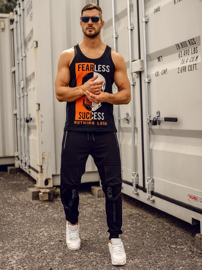 Herr Linne med tryck Svart Bolf 14841A