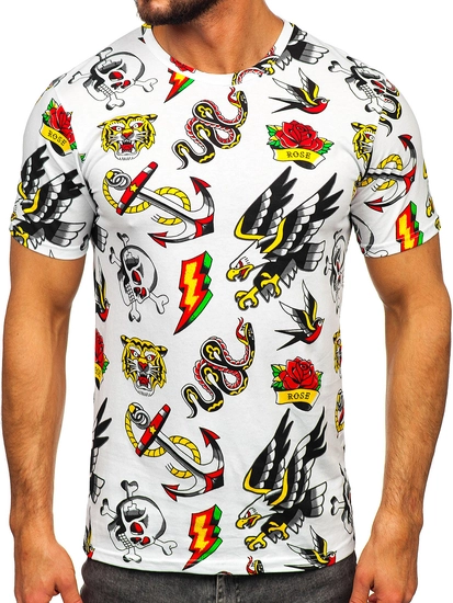 Herr Bomulls T-shirt med tryck Vit Bolf 14962