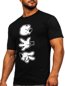 Herr Bomulls T-shirt med tryck Svart Bolf KS1997