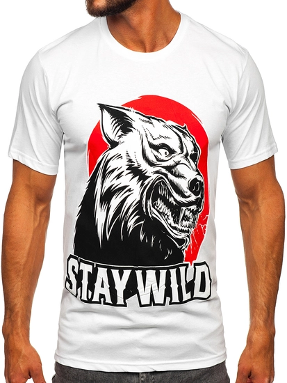 Herr Bomulls T-shirt med tryck Vit Bolf 143021