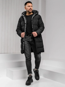 Herr Lång Quiltad Vinterjacka med huva Svart Bolf 22M329