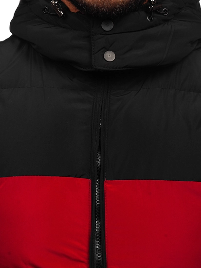 Herr Quiltad Väst med huva Vinröd Bolf 1189