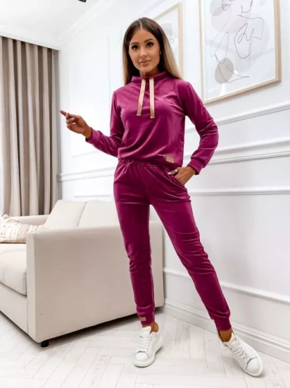 Dam 2-Delad Velour Träningsoverall Fuchsia Bolf 637