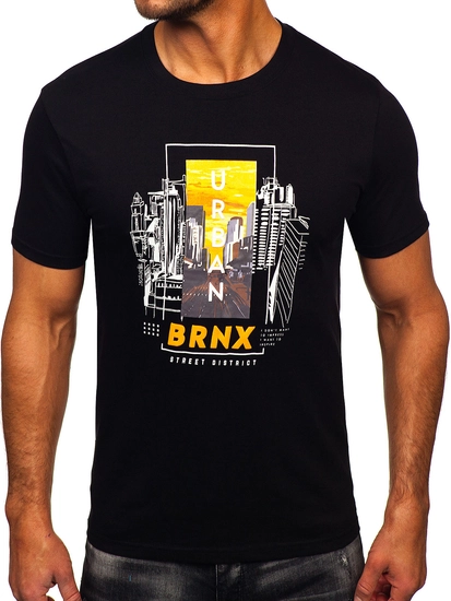 Herr Bomulls T-shirt med tryck Svart Bolf MPO3452