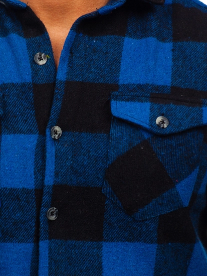 Herr Långärmad Flanellskjorta Marinblå Bolf 20723