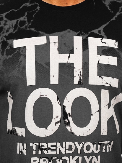 Herr Bomulls T-shirt med tryck Svart Bolf 627