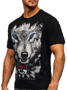 Herr Bomulls T-shirt med tryck Svart Bolf 14801