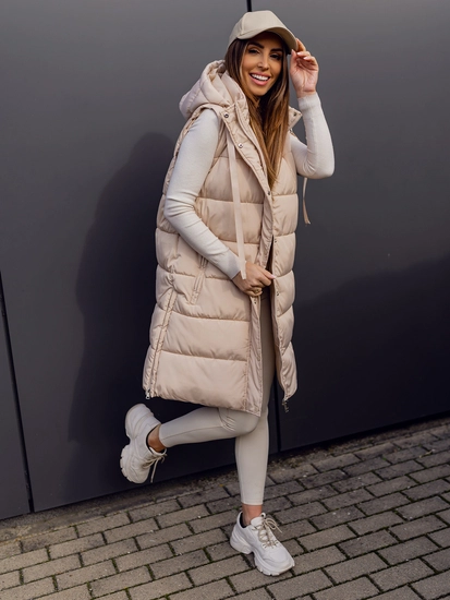 Dam Lång Quiltad Oversize Väst Beige Bolf 81276