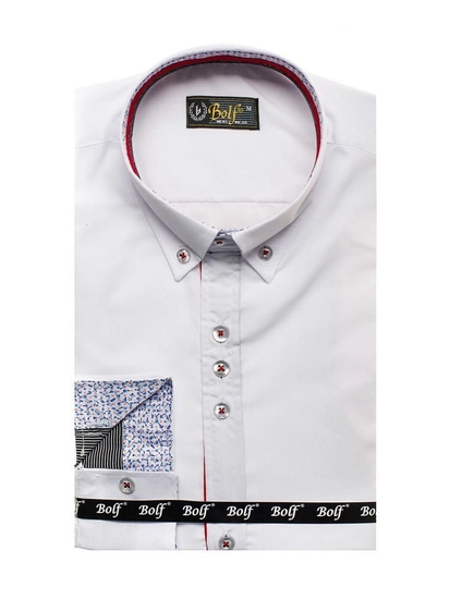 Herr Elegant Långärmad Skjorta Vit Bolf 8839
