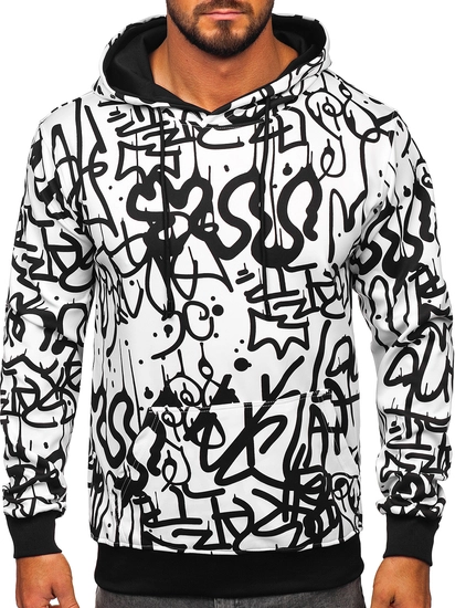 Herr Huvtröja med tryck och känguruficka Svart-Vit Bolf 8B1151