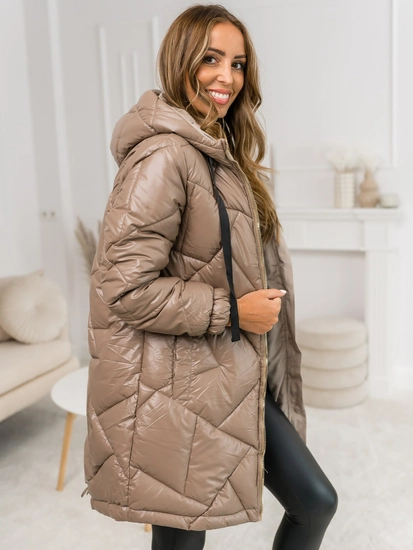 Dam Lång Vinterquiltad jacka med huva Kamel Bolf 5M3189A