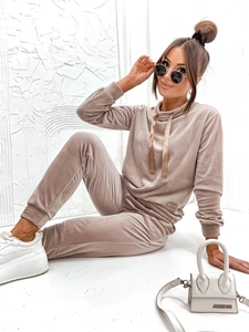 Dam 2-Delad Velour Träningsoverall Beige Bolf 637