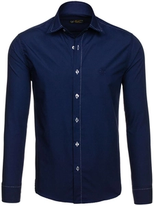 Herr Elegant Långärmad Skjorta Marinblå Bolf 4719