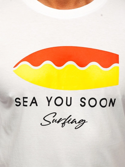 Herr Bomulls T-shirt med tryck Vit Bolf MPO3457