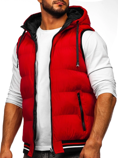 Herr Varm Vändbar Quiltad Väst med huva Röd-Svart Bolf 7127