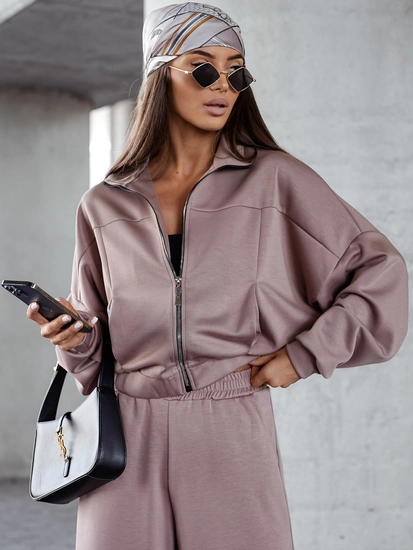 Dam 2-delad Träningsoverall med dragkedja och smör Cappuccino Bolf 821109