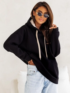 Dam Varm Huvtröja med känguruficka Svart Bolf 82131