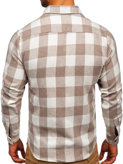 Herr Flanell Långärmad Skjorta Beige Bolf 20723