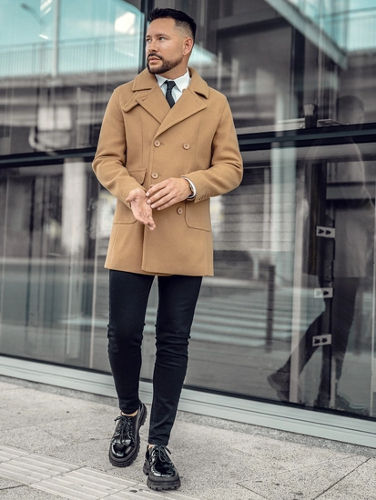 Herr kort dubbelknäppt vinterkappa Kamel Bolf 11Z8215A