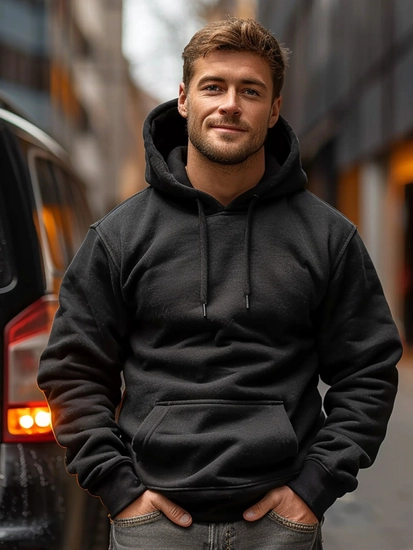 Herr Huvtröja med känguruficka Svart Bolf 2009A