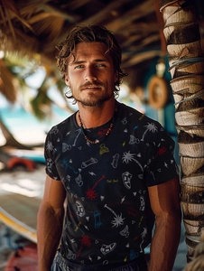 Herr Bomulls T-shirt med tryck Svart Bolf 1150A2