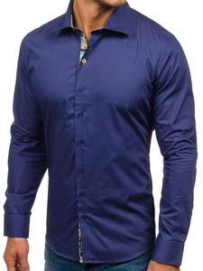 Herr Elegant Långärmad Skjorta Marinblå Bolf 9983