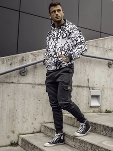 Herr Huvtröja med tryck och känguruficka Svart-Vit Bolf 8B1151