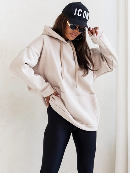 Dam Varm Huvtröja med känguruficka Beige Bolf 82131