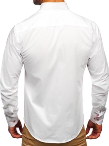 Herr Elegant Långärmad Skjorta Vit-Rosa Bolf 4744