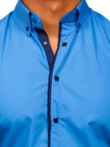 Herr Elegant Långärmad Skjorta Blå Bolf 7724-1