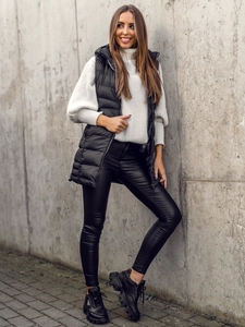 Dam Lång Quiltad Väst Svart Bolf 7044A